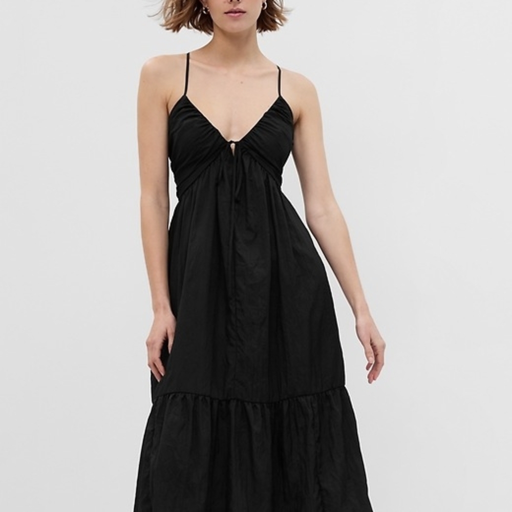 GAP Black Ruched Spaghetti Strap Sundress